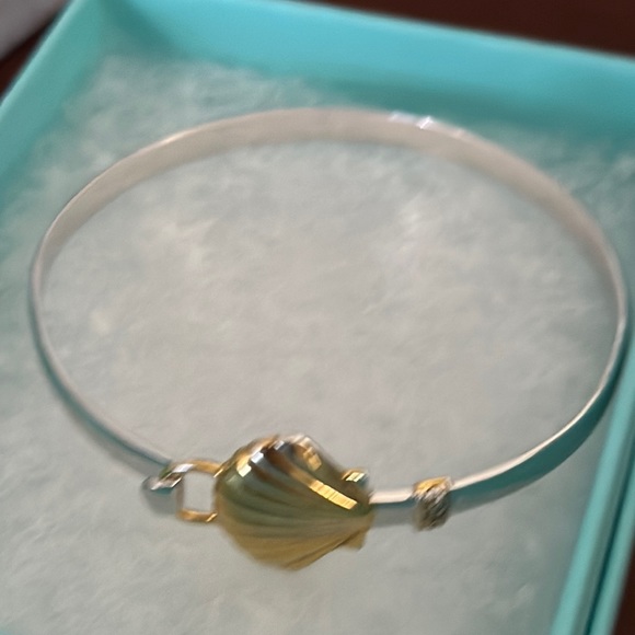 SS Gold Shell Ocean Theme Cuff Bracelet CZ Stones - Picture 1 of 8